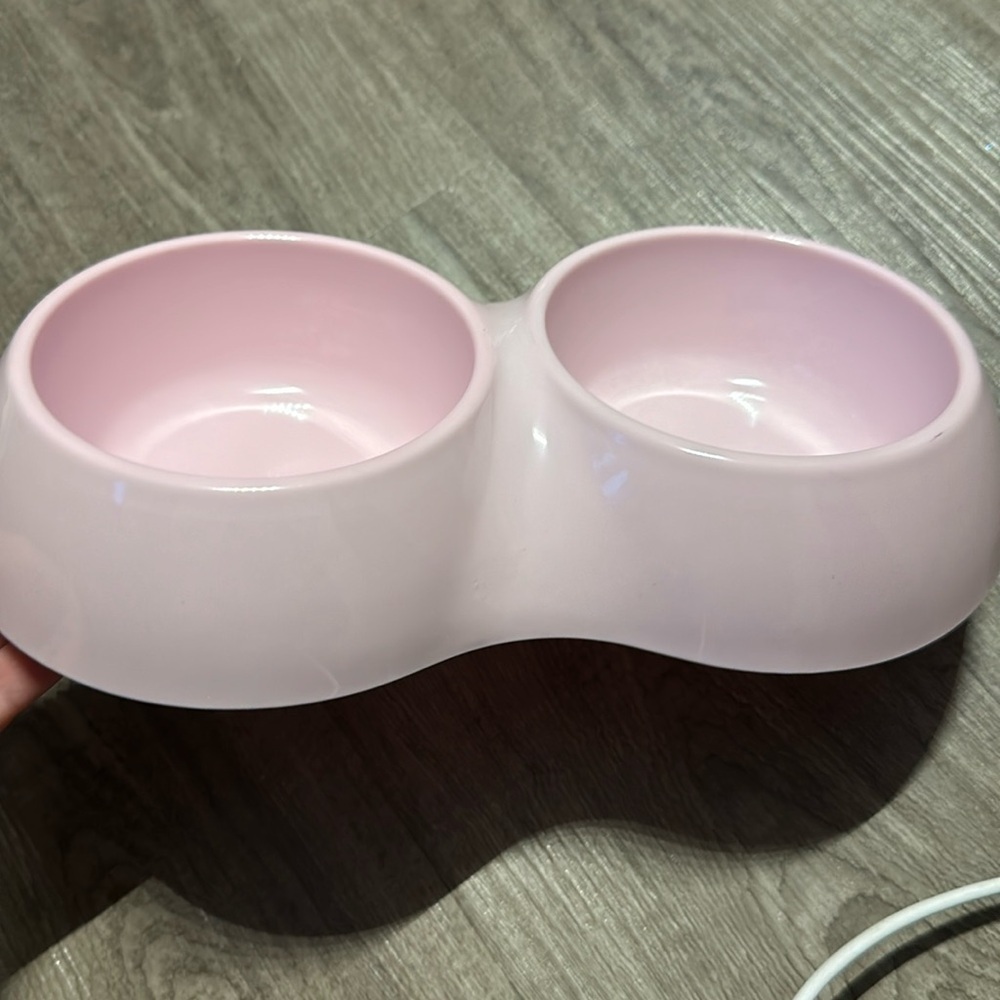 Twin pink melamine Pet Bowl. New